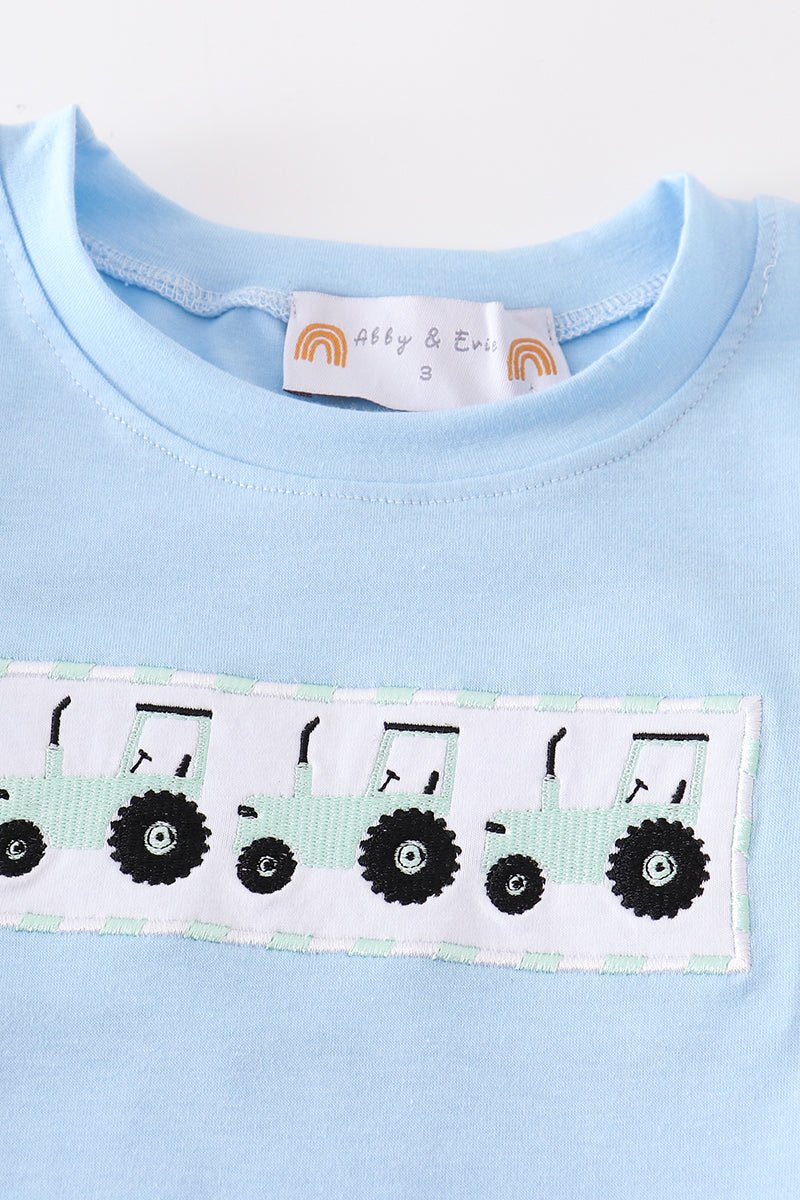 Blue tractor embroidery boy set - Abbies Place