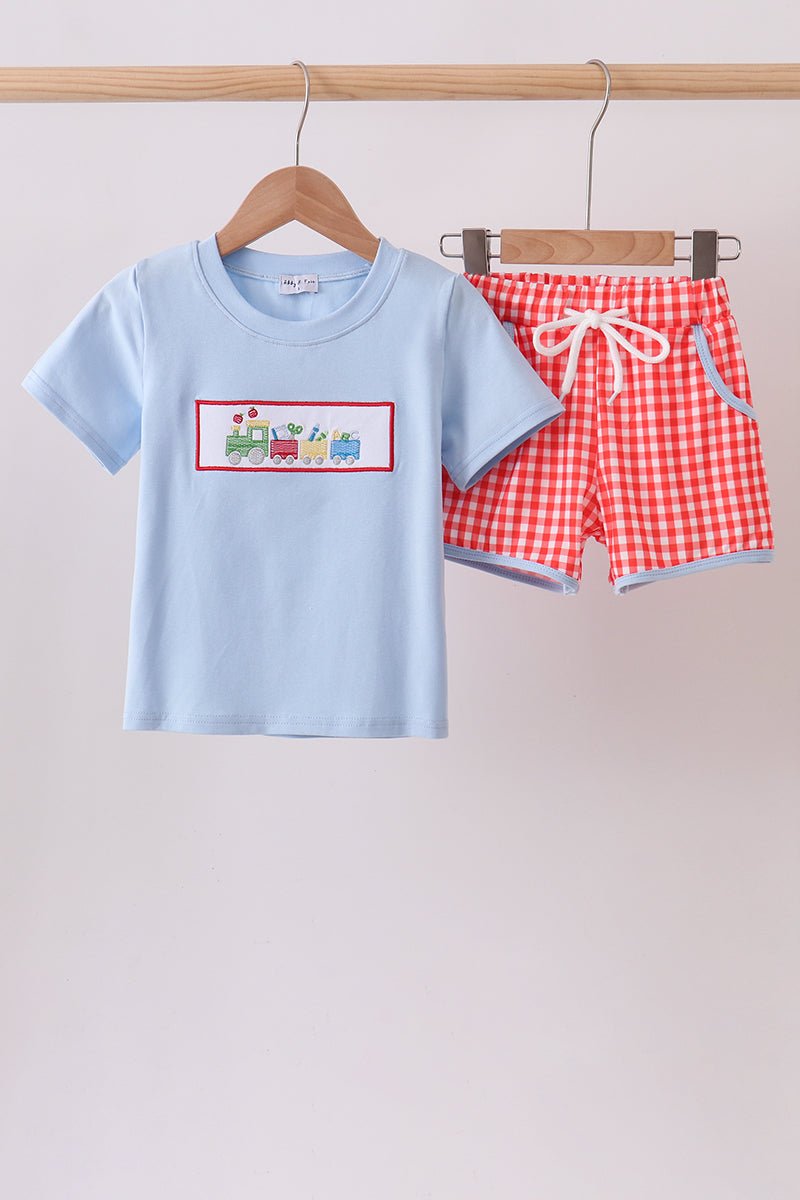 Blue Train Embroidered Set - Abbies Place