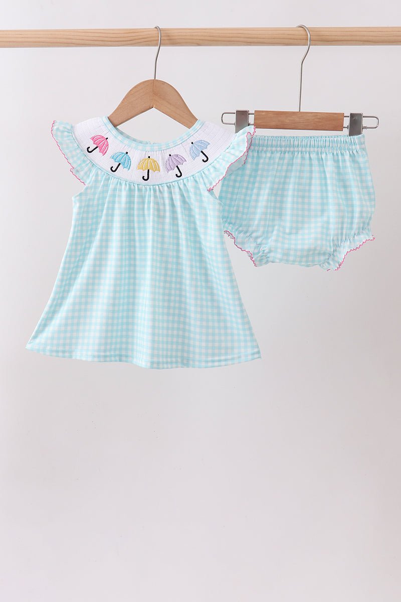 Blue Umbrella Smocked Bloomer Set - Abbies Place