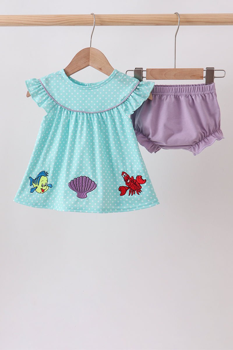 Blue under the sea Embroidered Bloomer Set - Abbies Place