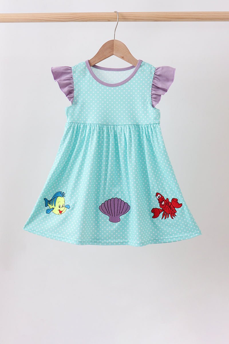 Blue under the sea Embroidered Dress - Abbies Place