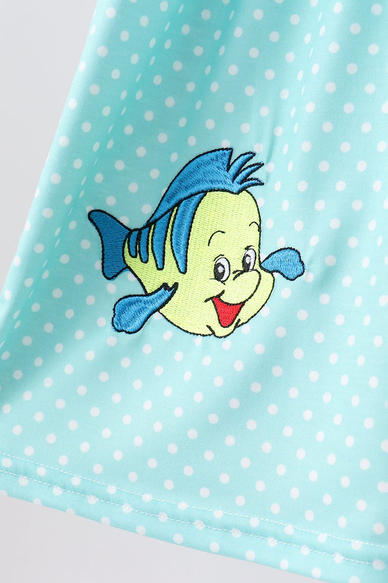 Blue under the sea Embroidered Dress - Abbies Place