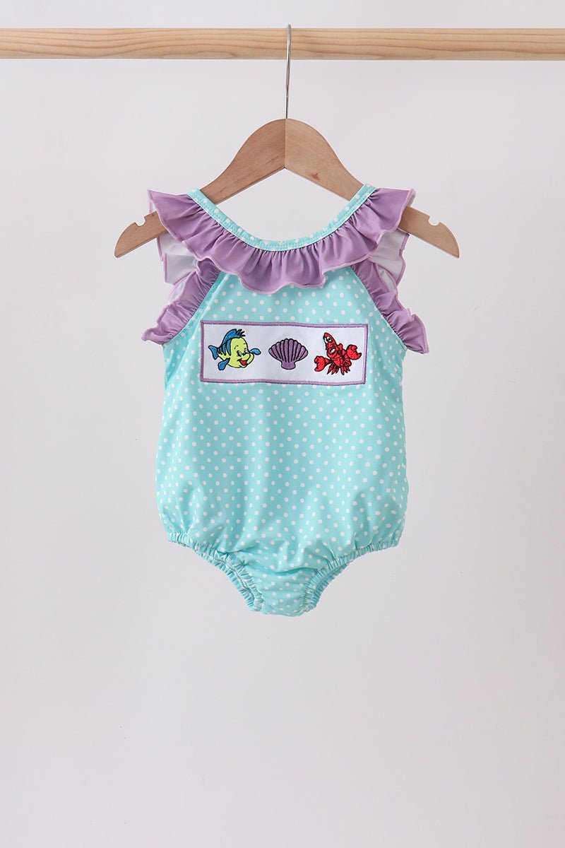 Blue under the sea Embroidered UPF Swim One-Piece - Abbies Place