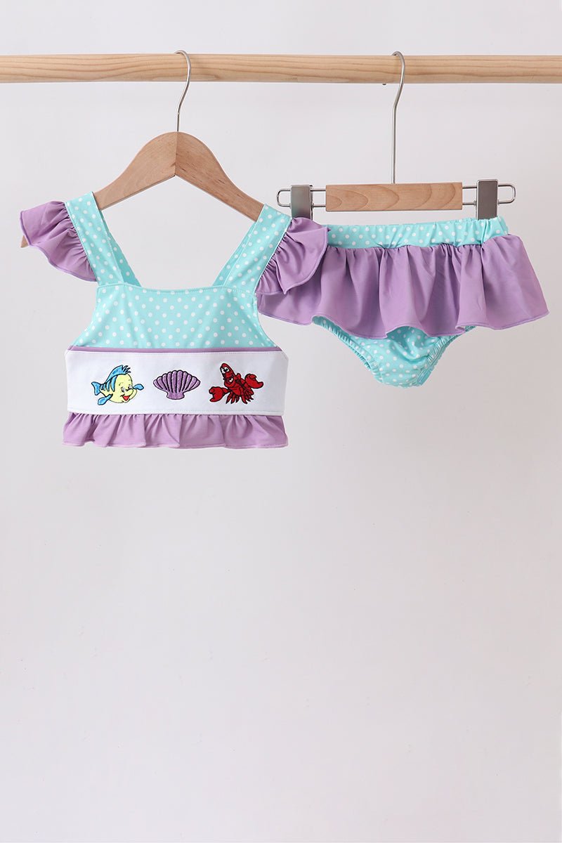 Blue under the sea Embroidered UPF Swim Set - Abbies Place