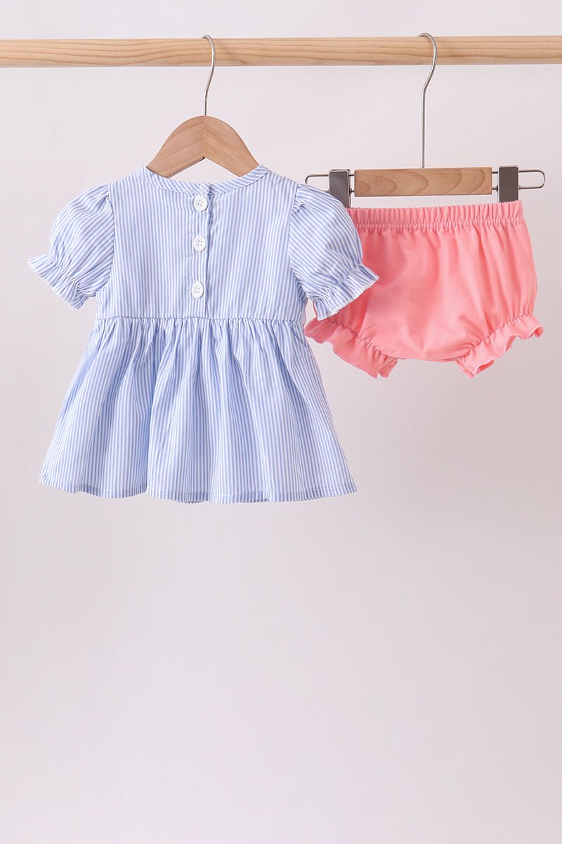 Blue Whale Embroidered Seersucker Bloomer Set - Abbies Place