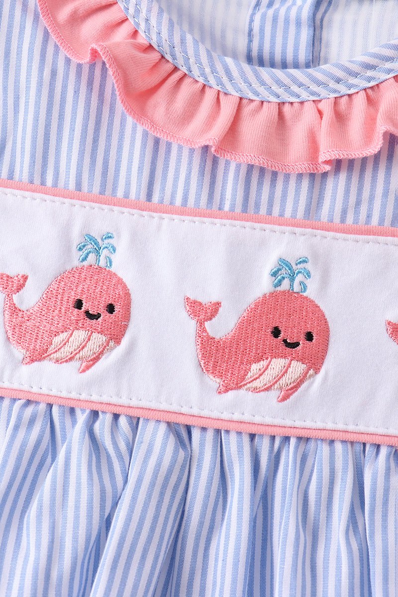Blue Whale Embroidered Seersucker Bloomer Set - Abbies Place