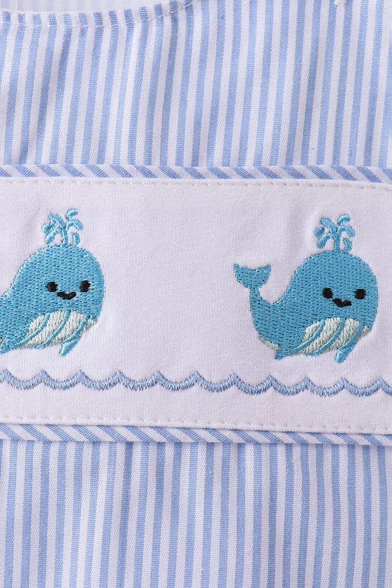 Blue Whale Embroidered Seersucker Jon Jon - Abbies Place