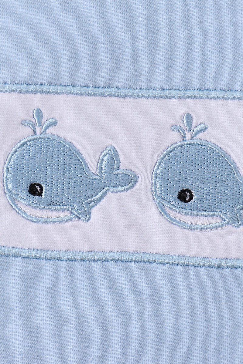 Blue Whale Embroidered Shorts Set - Abbies Place