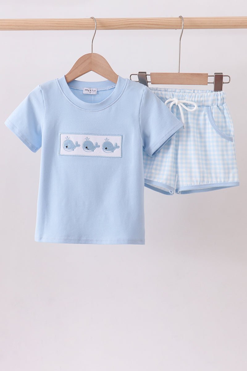 Blue Whale Embroidered Shorts Set - Abbies Place