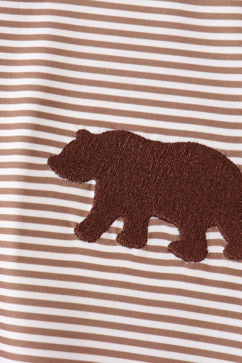 Brown Bear Stripe Embroidered Set - Abbies Place