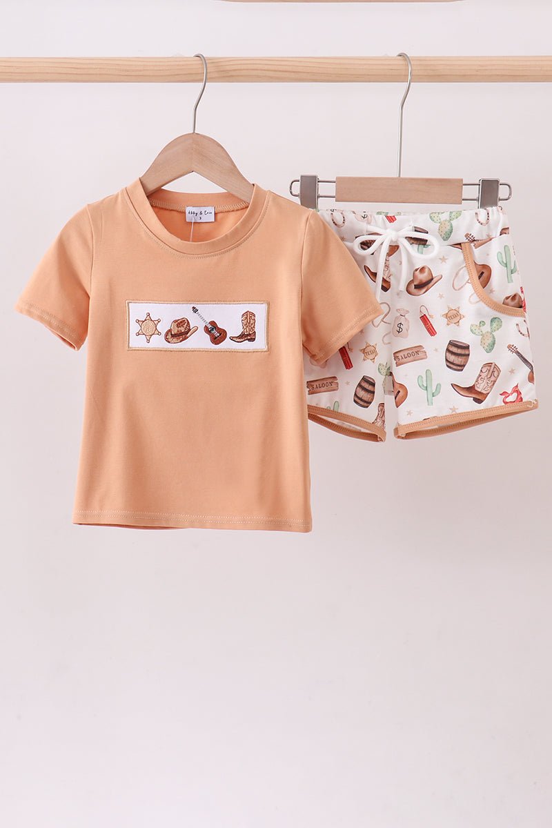 Brown Western Embroidered Shorts Set - Abbies Place