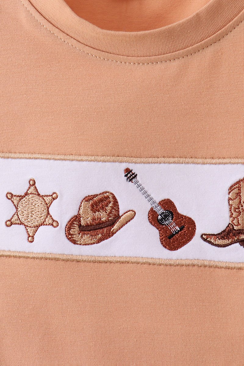Brown Western Embroidered Shorts Set - Abbies Place