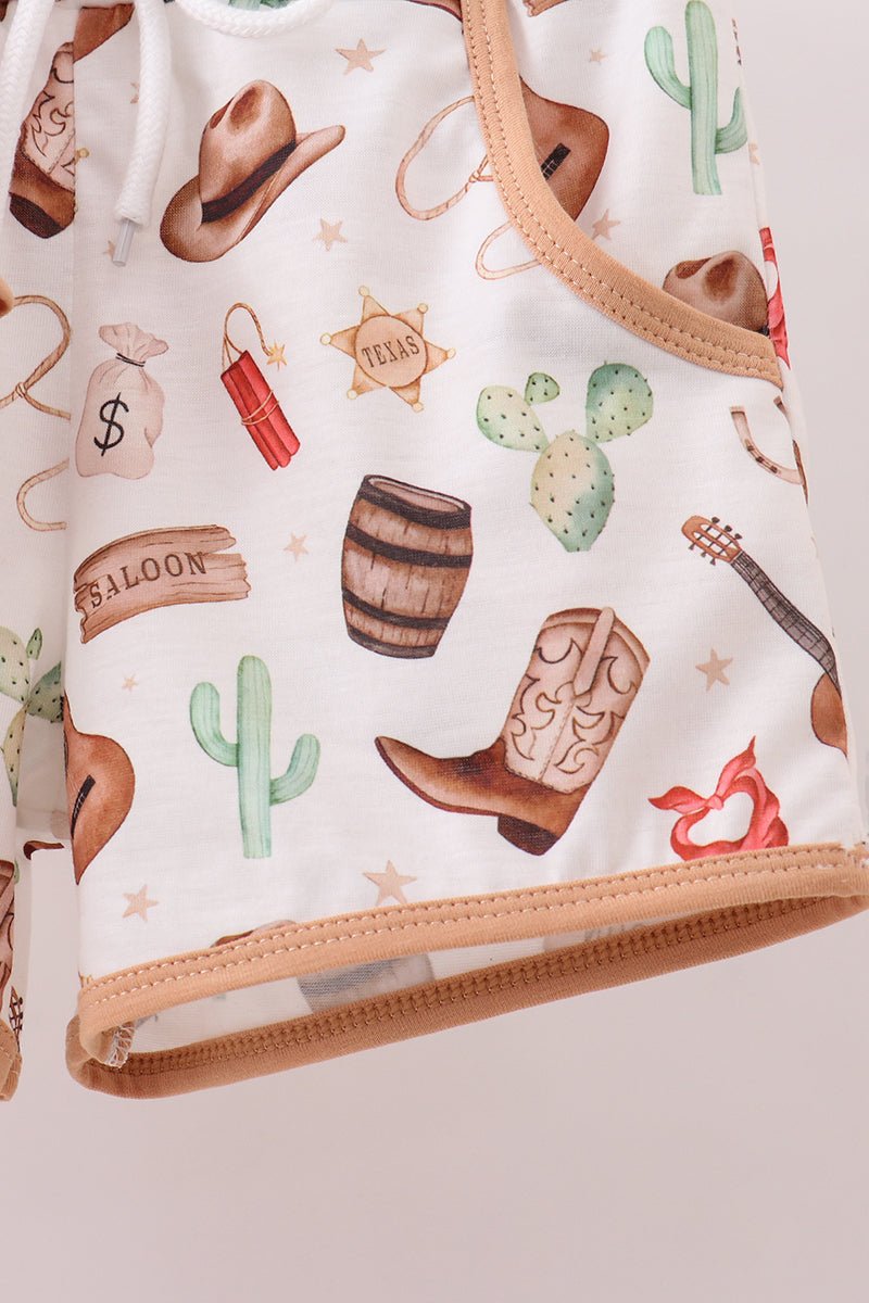 Brown Western Embroidered Shorts Set - Abbies Place