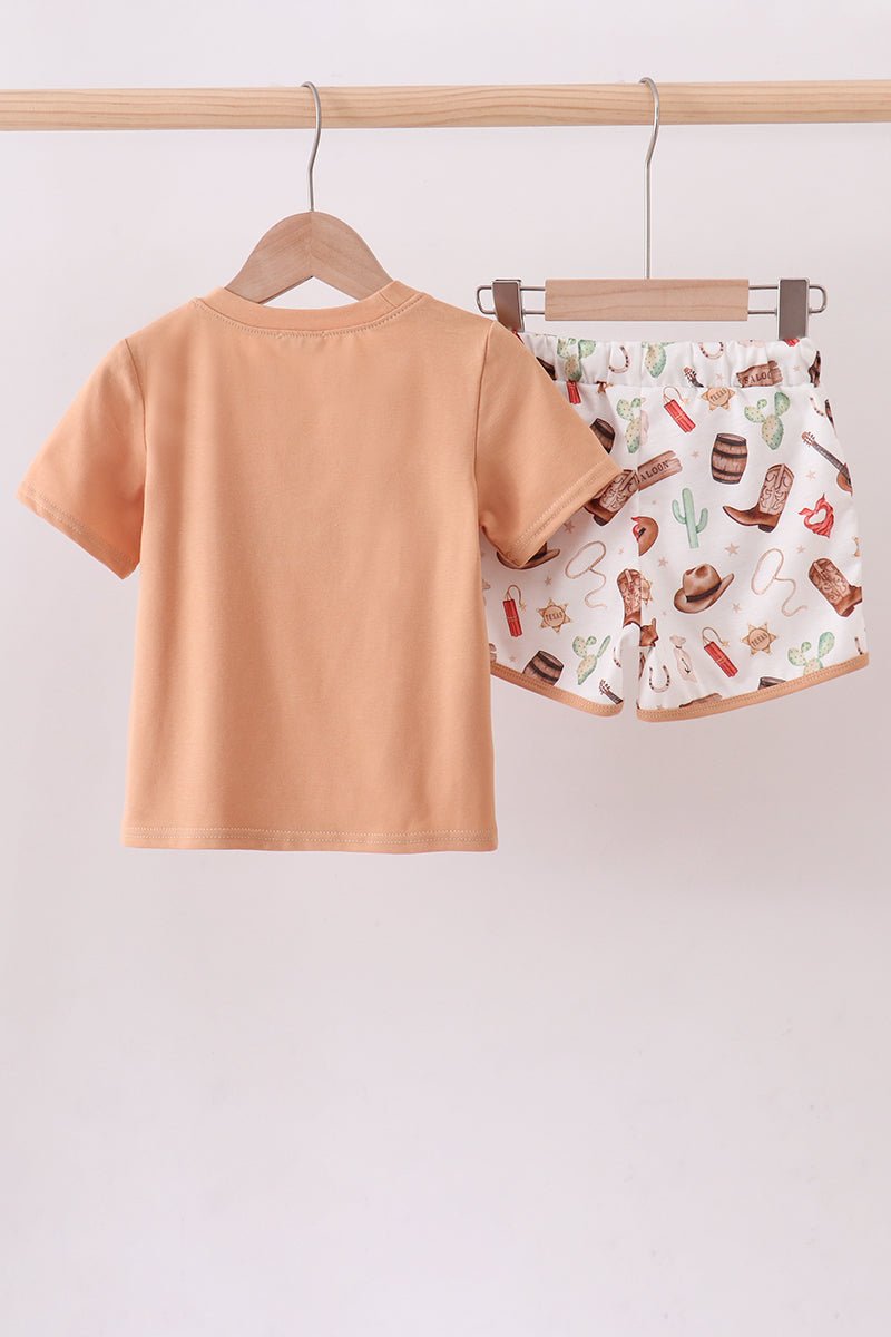 Brown Western Embroidered Shorts Set - Abbies Place