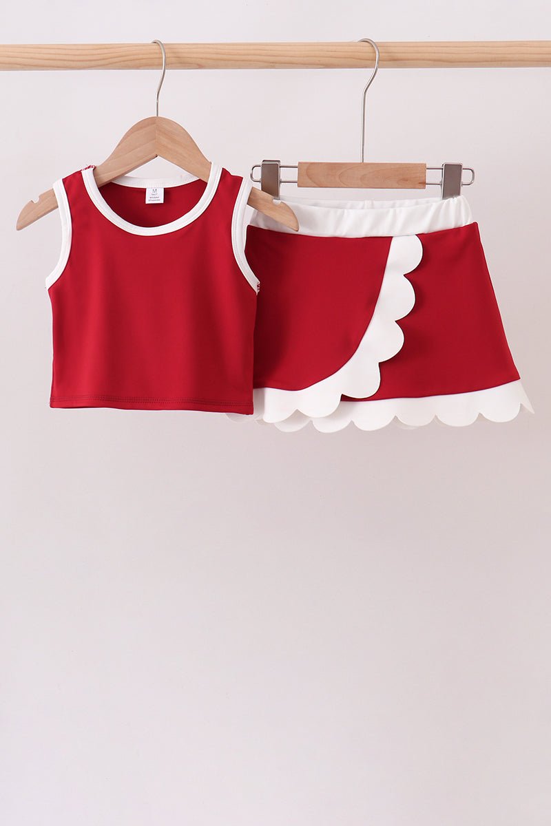 Burgundy Performance Scalloped Skorts Set - Abbies Place