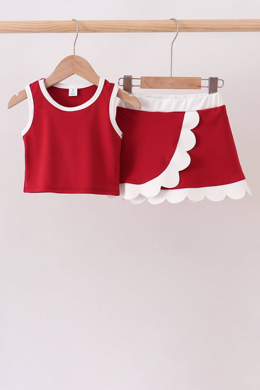 Burgundy Performance Scalloped Skorts Set - Abbies Place
