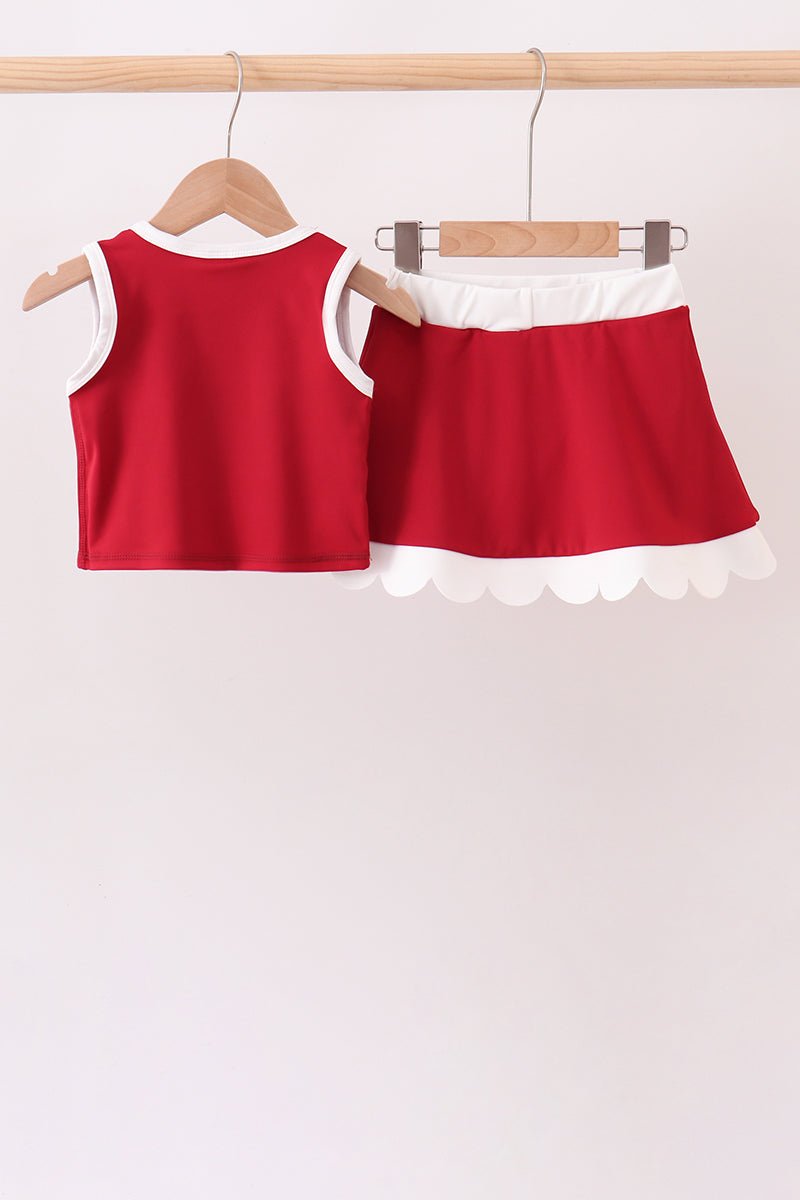 Burgundy Performance Scalloped Skorts Set - Abbies Place