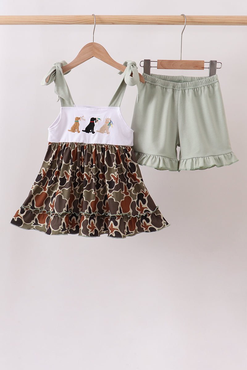 Camo Hunting Embroidered Ruffle Shorts Set - Abbies Place