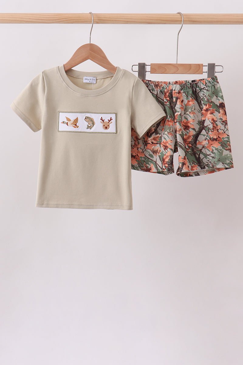 Camo Wildlife Embroidered Shorts Set - Abbies Place
