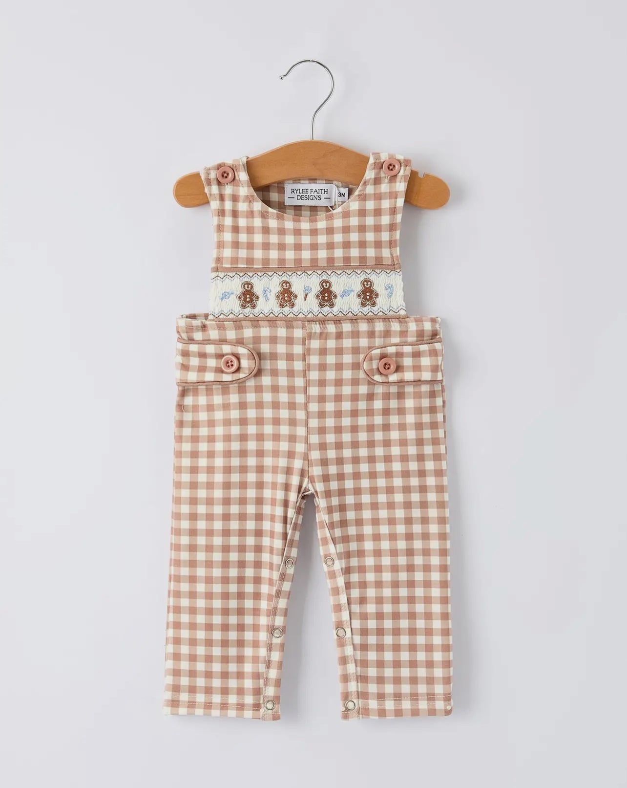 Christmas Vintage-Style Plaid Embroidered Gingerbread and Bows Boy Romper - Abbies Place