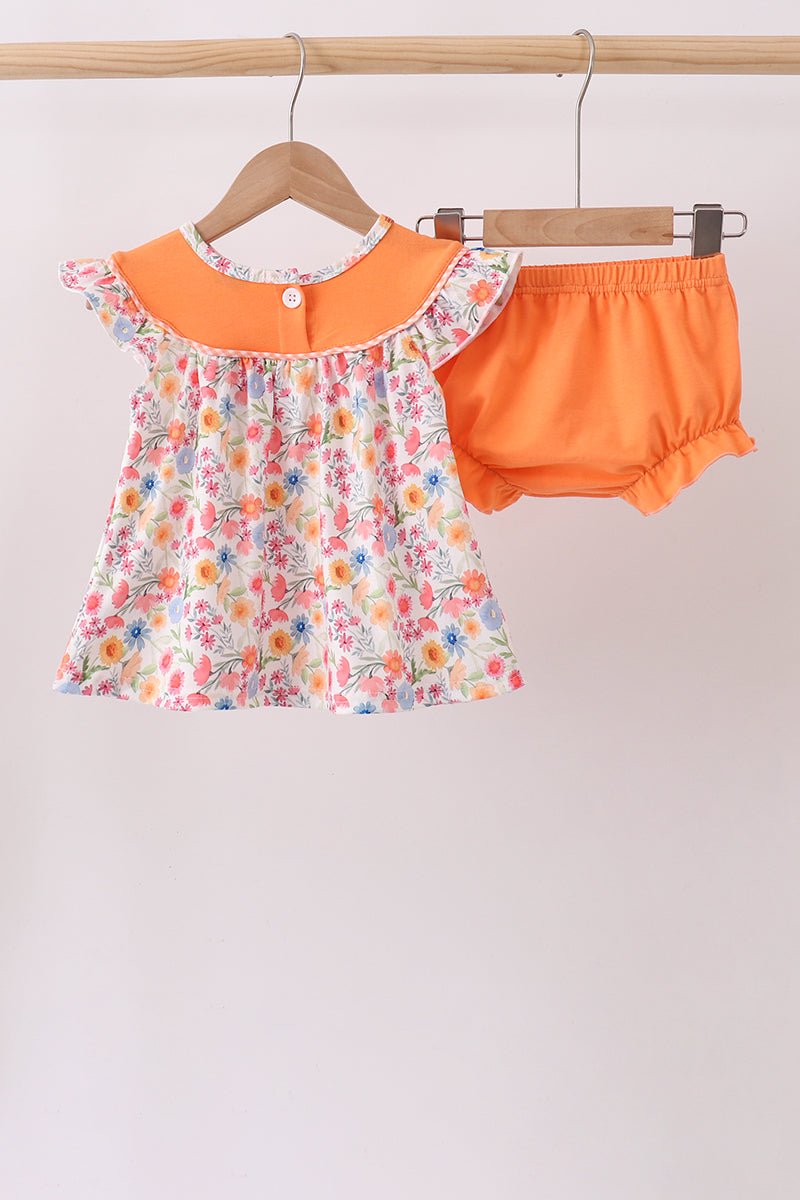 Coral Jesus Loves me Embroidered Floral Bloomer Set - Abbies Place