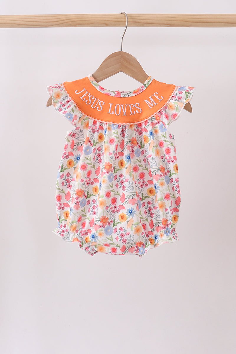 Coral Jesus Loves me Embroidered Floral Bubble - Abbies Place