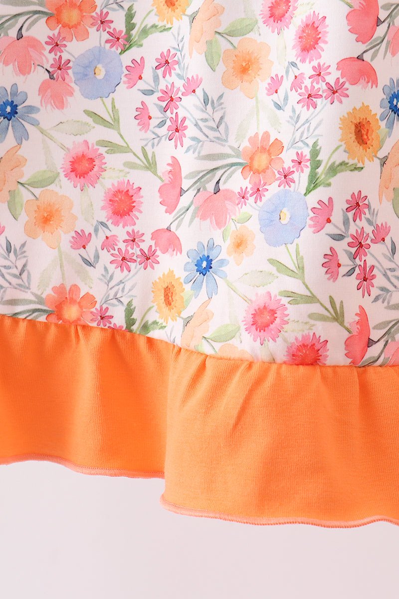 Coral Jesus Loves me Embroidered Floral Ruffle Dress - Abbies Place