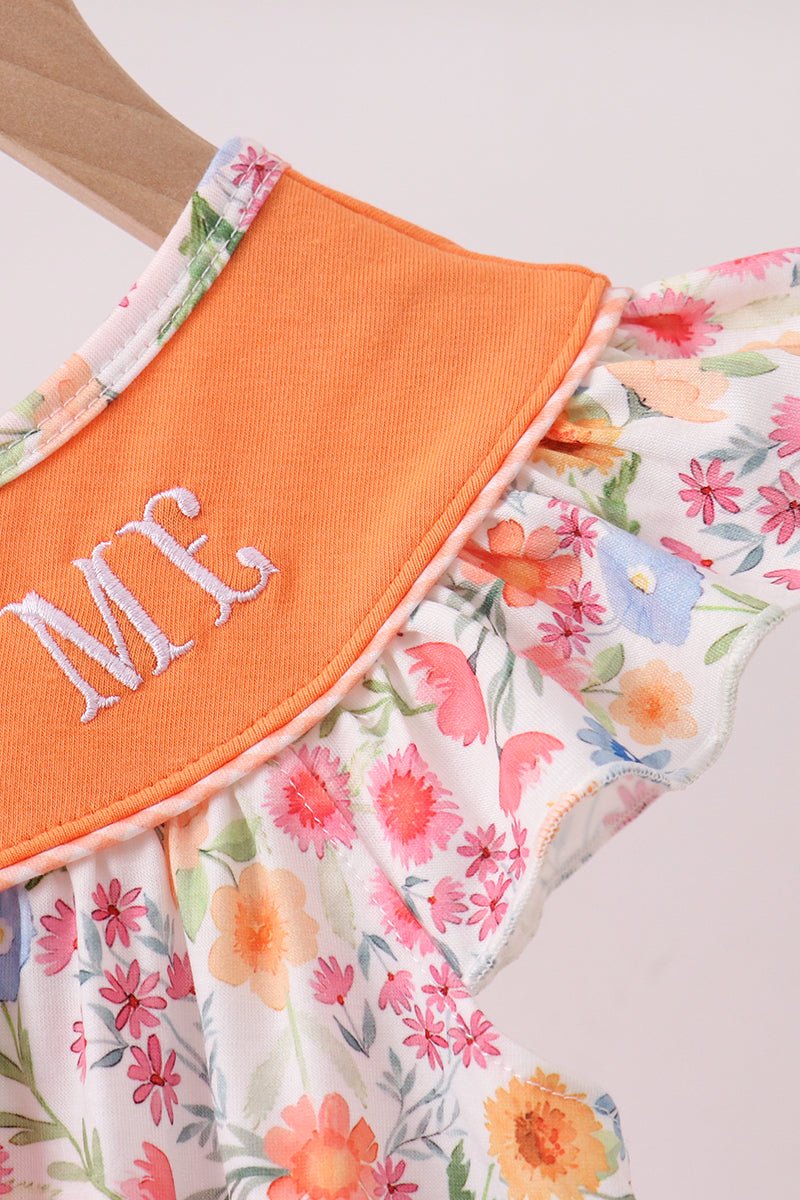Coral Jesus Loves me Embroidered Floral Ruffle Dress - Abbies Place