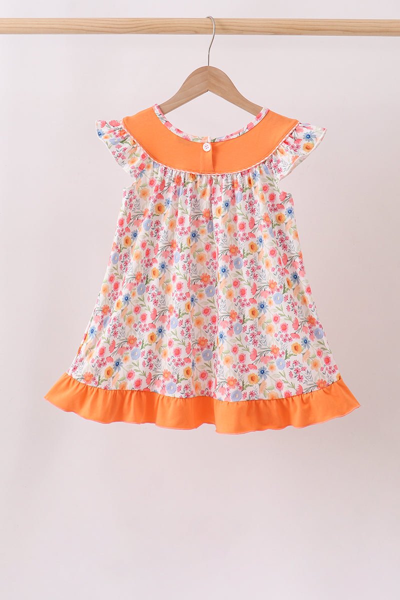 Coral Jesus Loves me Embroidered Floral Ruffle Dress - Abbies Place