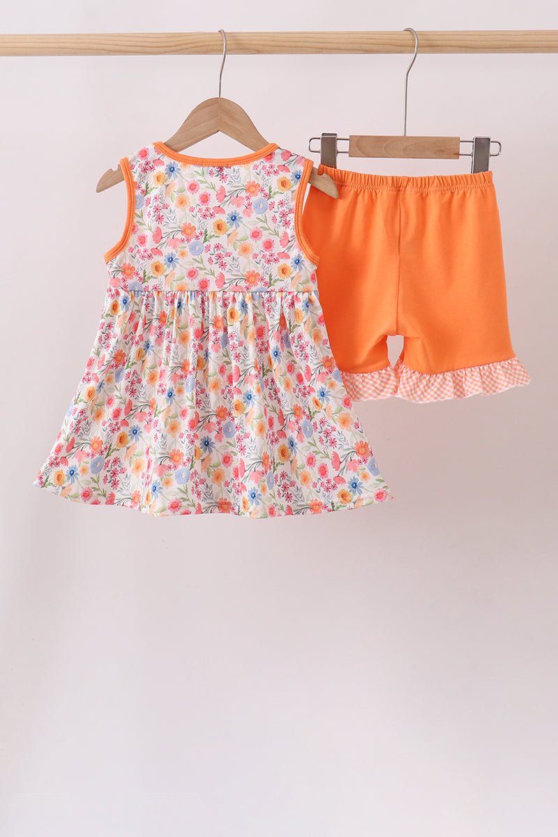 Coral Jesus Loves me Embroidered Floral Shorts Set - Abbies Place