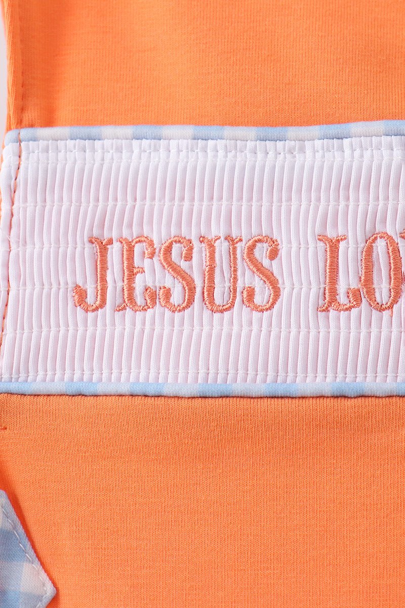 Coral Jesus Loves me Smocked Jon Jon - Abbies Place