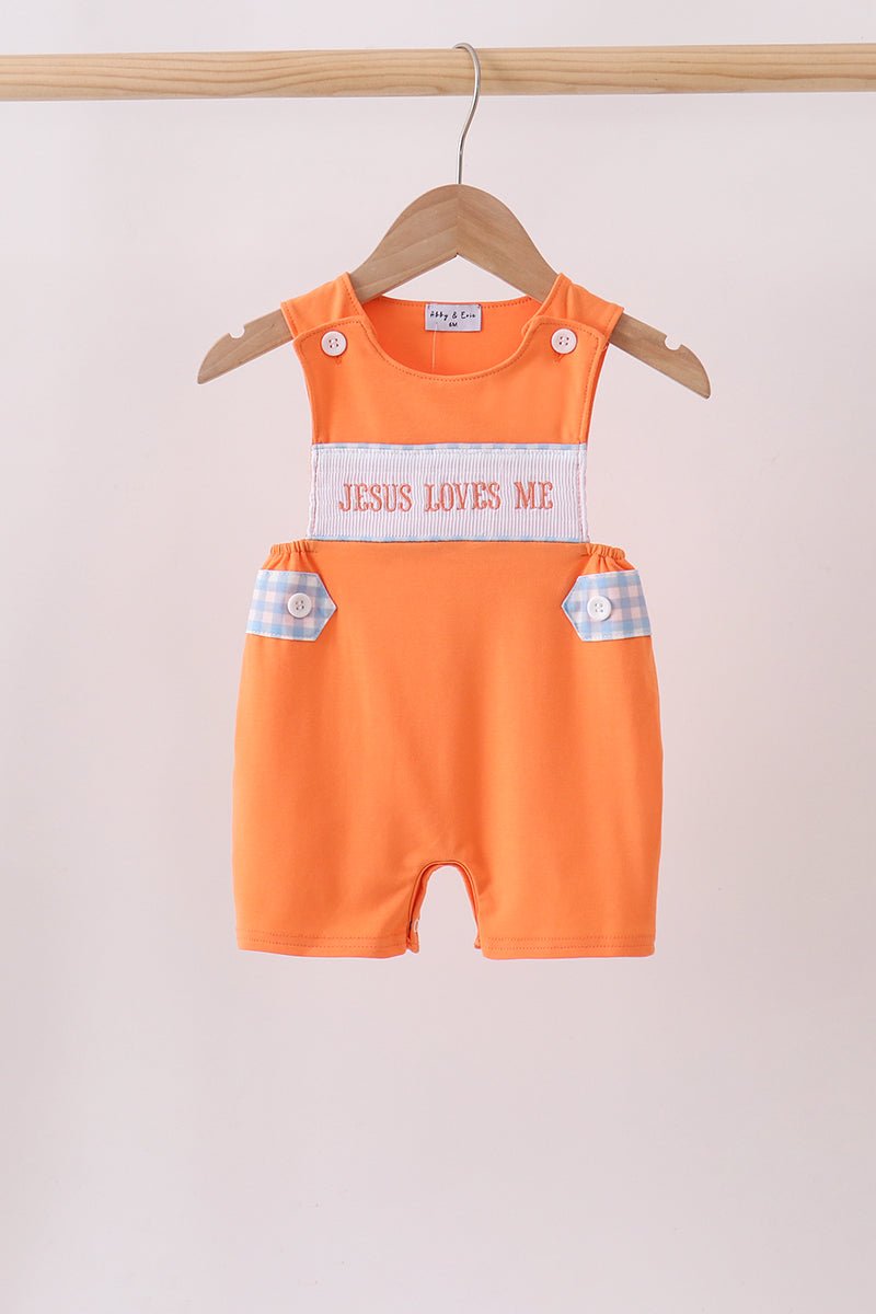 Coral Jesus Loves me Smocked Jon Jon - Abbies Place