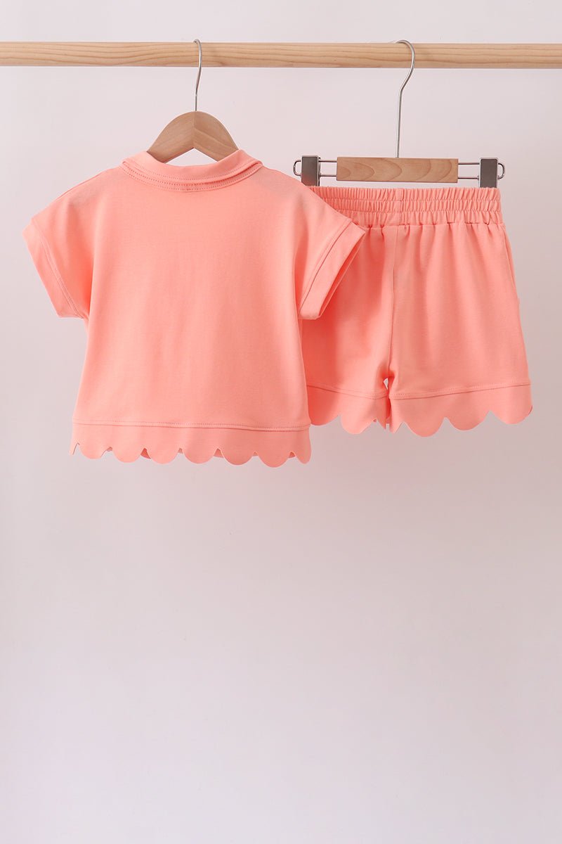 Coral Scalloped Polo Set - Abbies Place