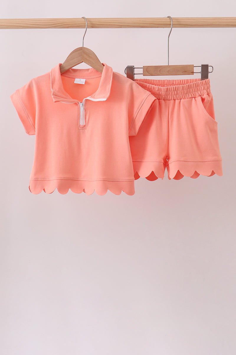 Coral Scalloped Polo Set - Abbies Place