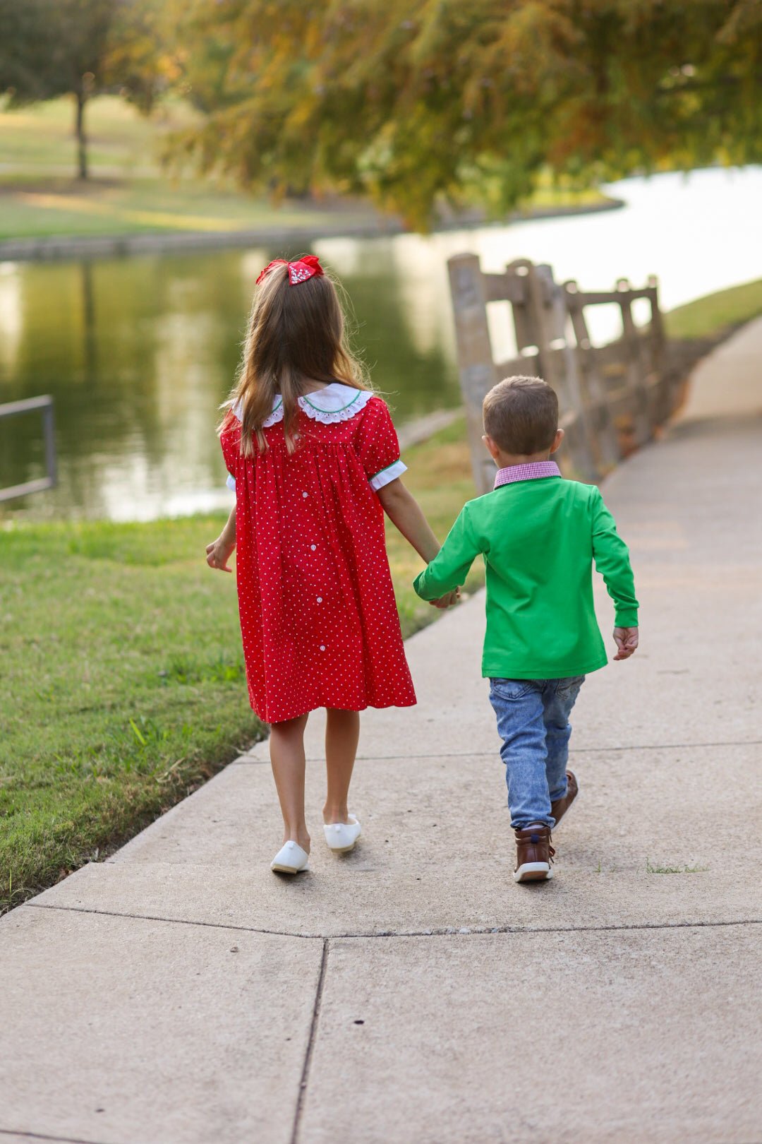 Deck the Halls Red Polka Dot A-Line Dress with Christmas Tree and Bows Embroidery - Abbies Place