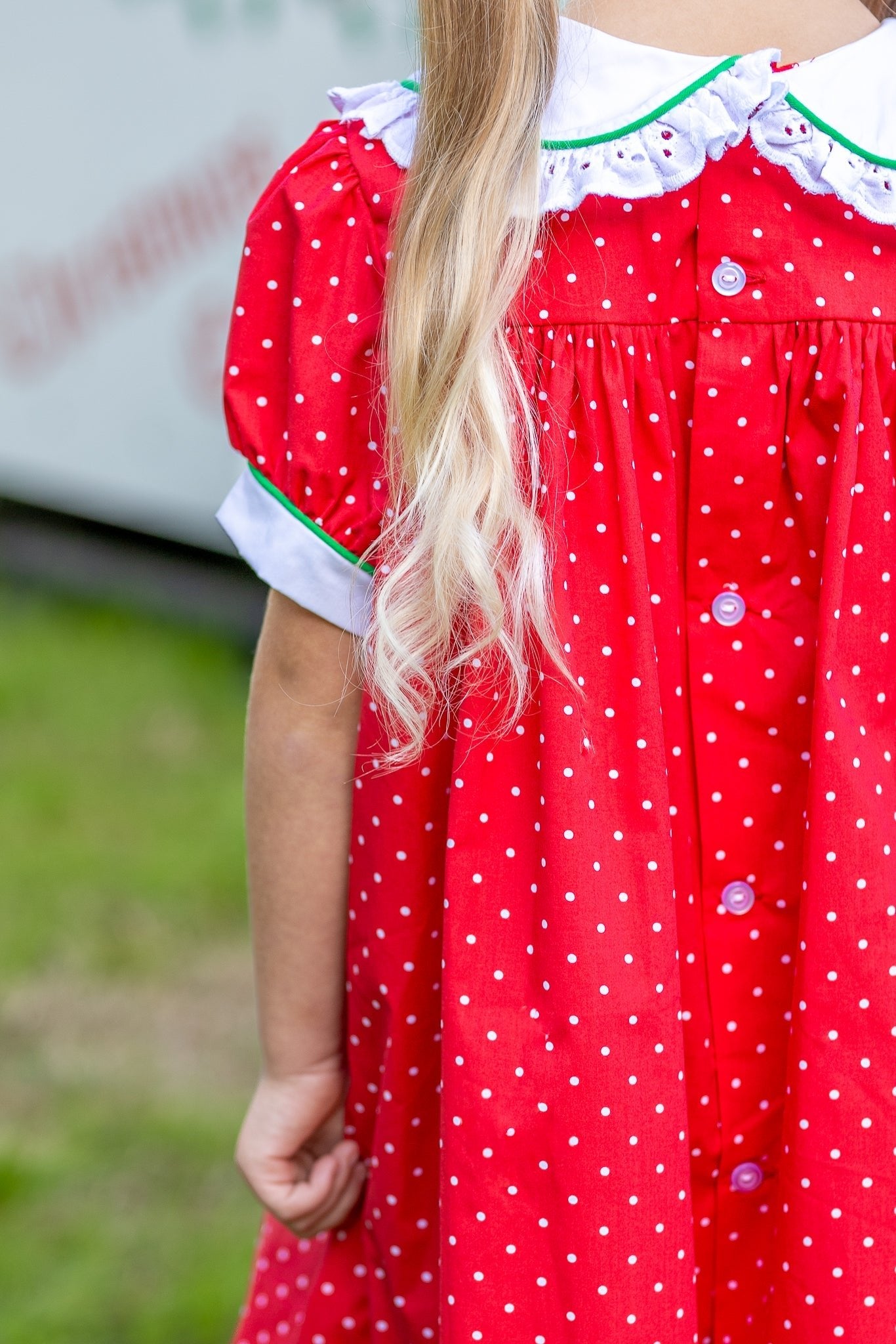 Deck the Halls Red Polka Dot A-Line Dress with Christmas Tree and Bows Embroidery - Abbies Place