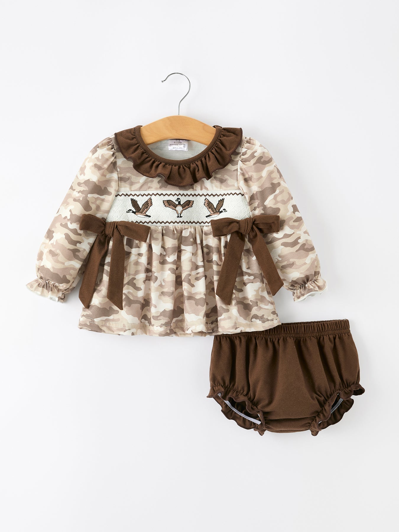 Duck Smocked Camo Baby Bloomer Set Bow Detail - Abbies Place