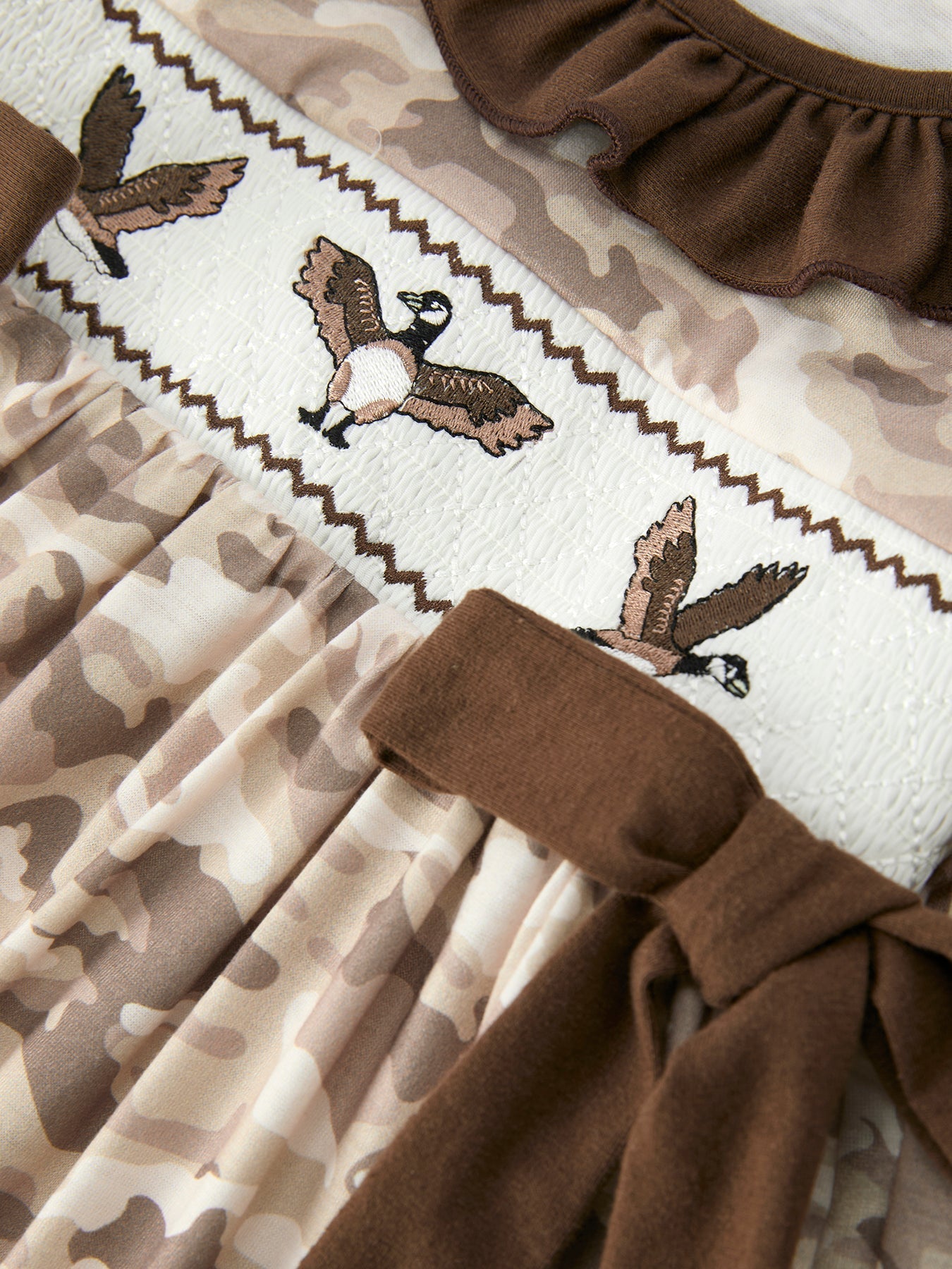 Duck Smocked Camo Girl Dress Bow Detail - Abbies Place