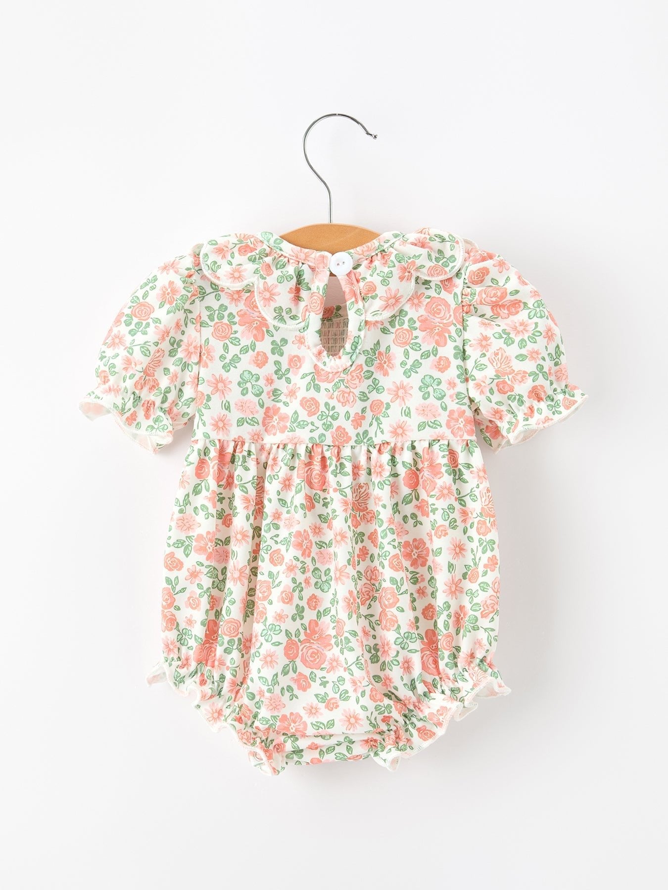 Fall Blush Floral Baby Romper Smocked Petal Collar - Abbies Place