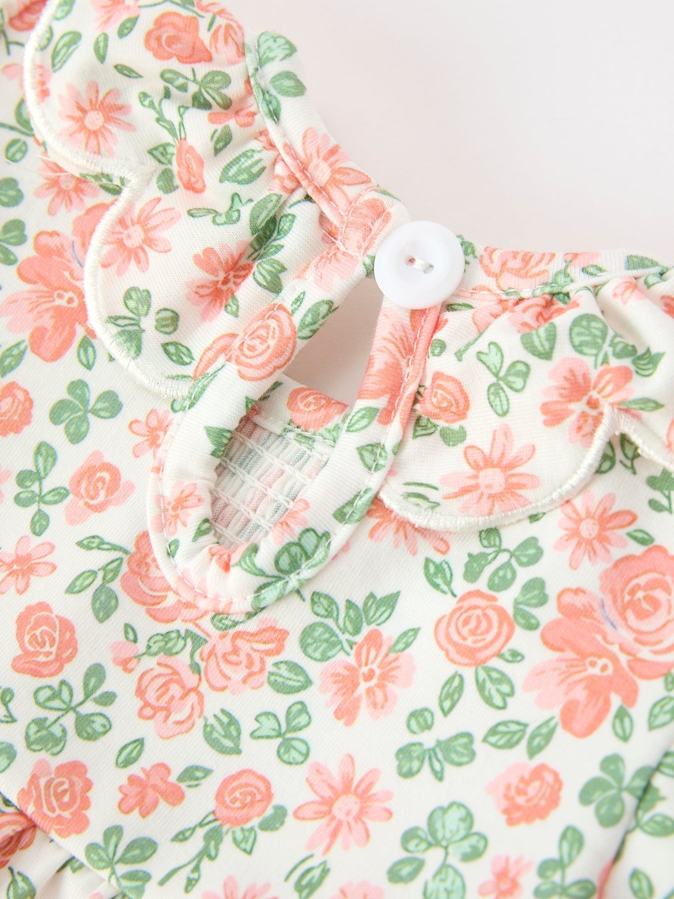 Fall Blush Floral Baby Romper Smocked Petal Collar - Abbies Place