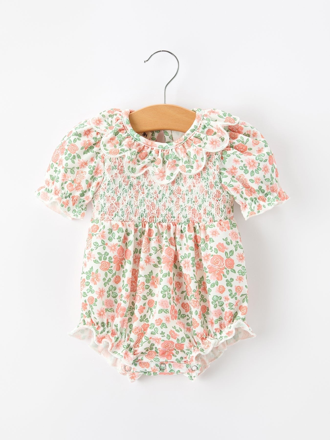 Fall Blush Floral Baby Romper Smocked Petal Collar - Abbies Place