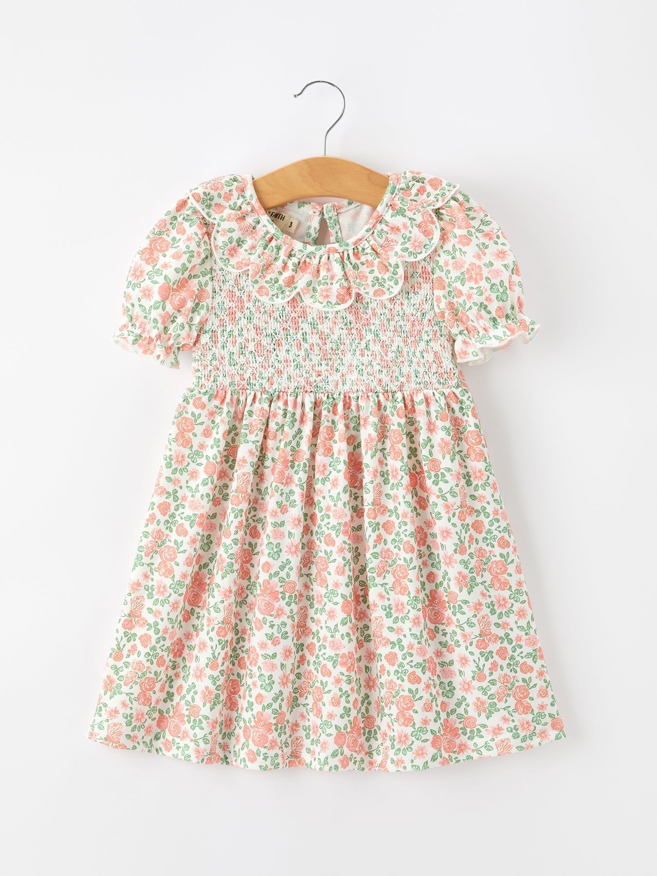 Fall Blush Floral Girls Dress Smocked Petal Collar - Abbies Place