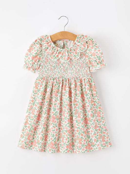 Fall Blush Floral Girls Dress Smocked Petal Collar - Abbies Place