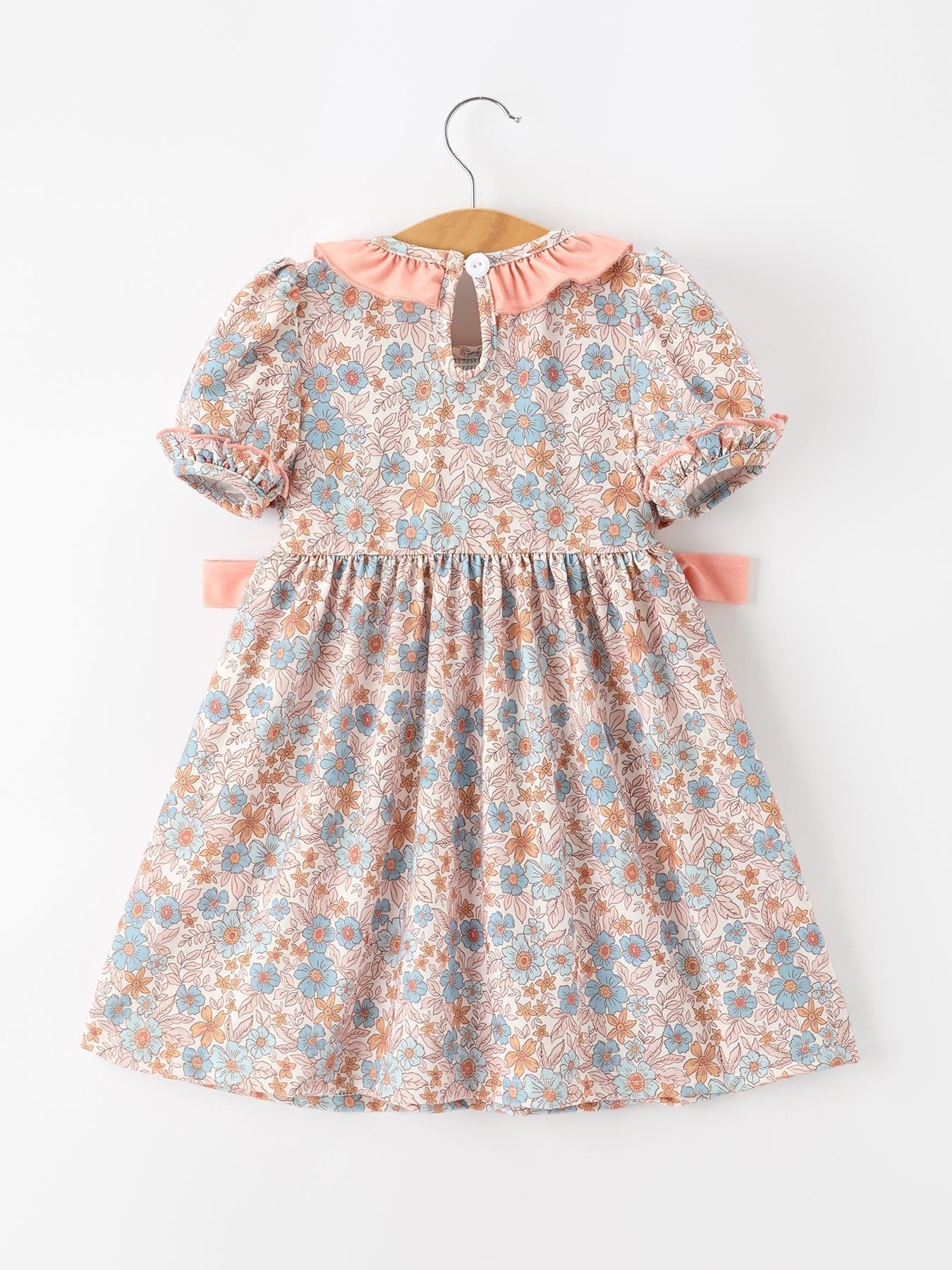 Fall Floral Girls Dress Smocked Ruffle Neck Bow - Abbies Place