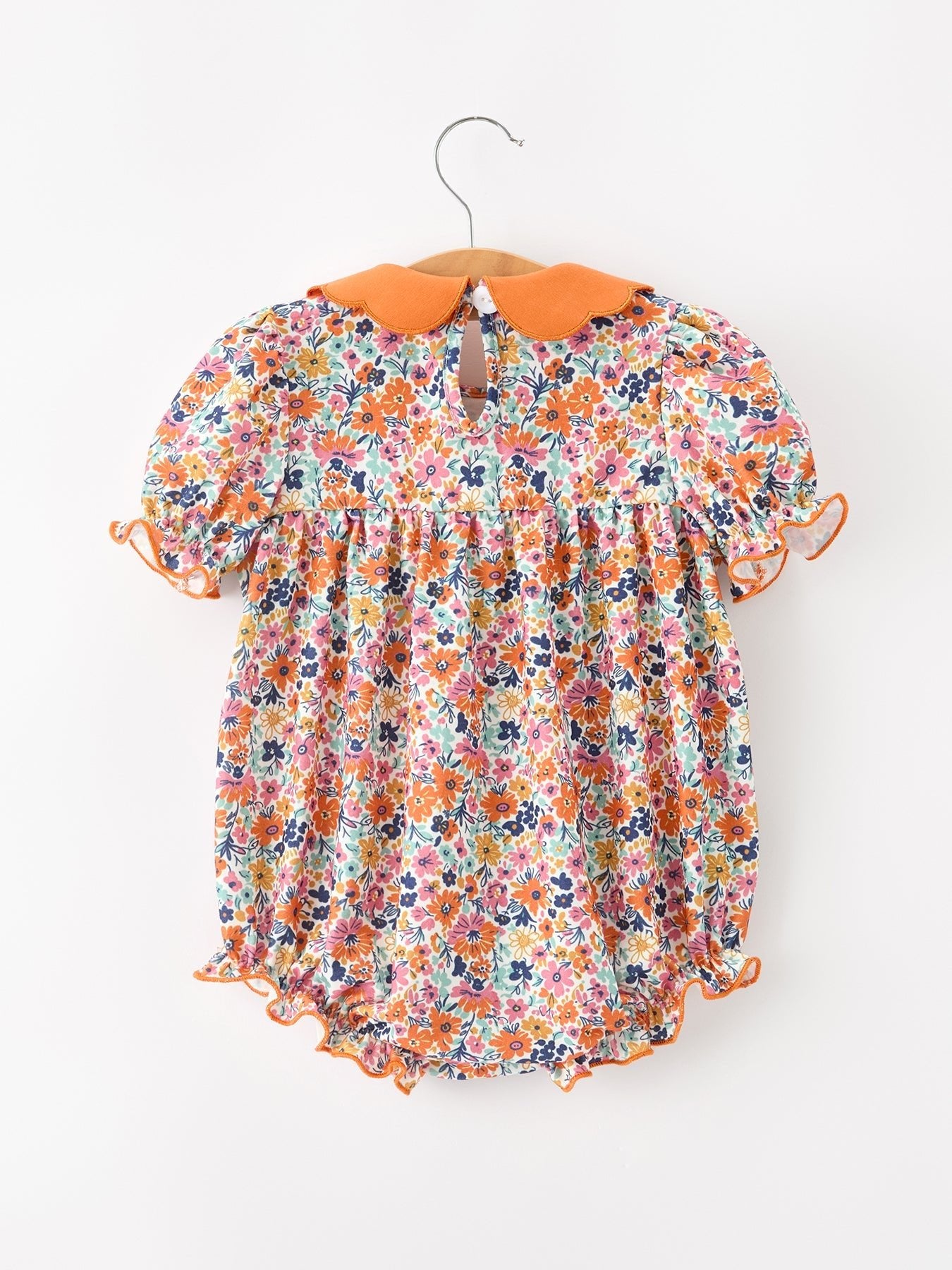 Fall Floral Smocked Petals Collar Girls Bubble Romper - Abbies Place