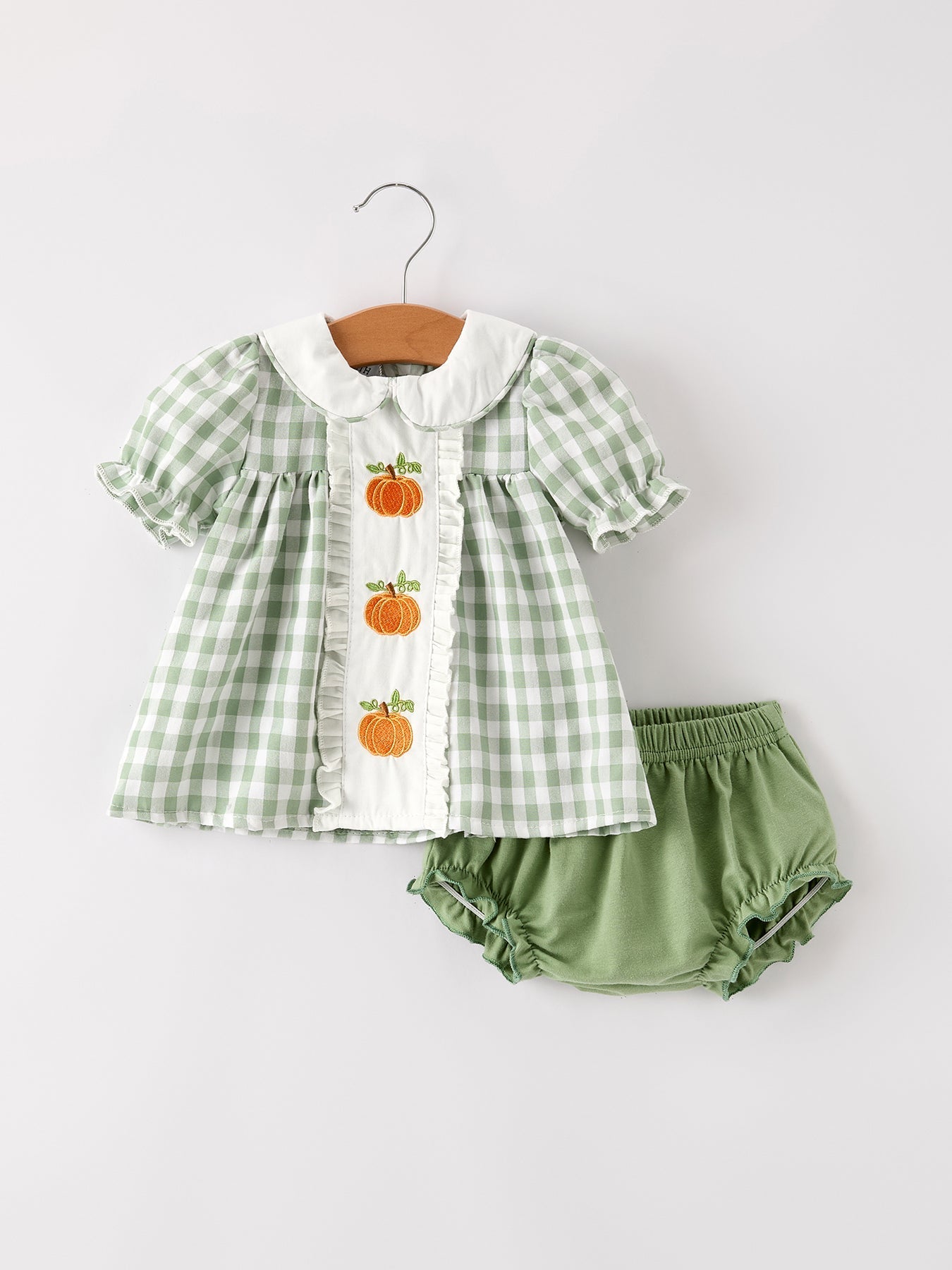 Fall Halloween & Thanksgiving Applique Plaid Girls Bloomers Romper Set - Abbies Place
