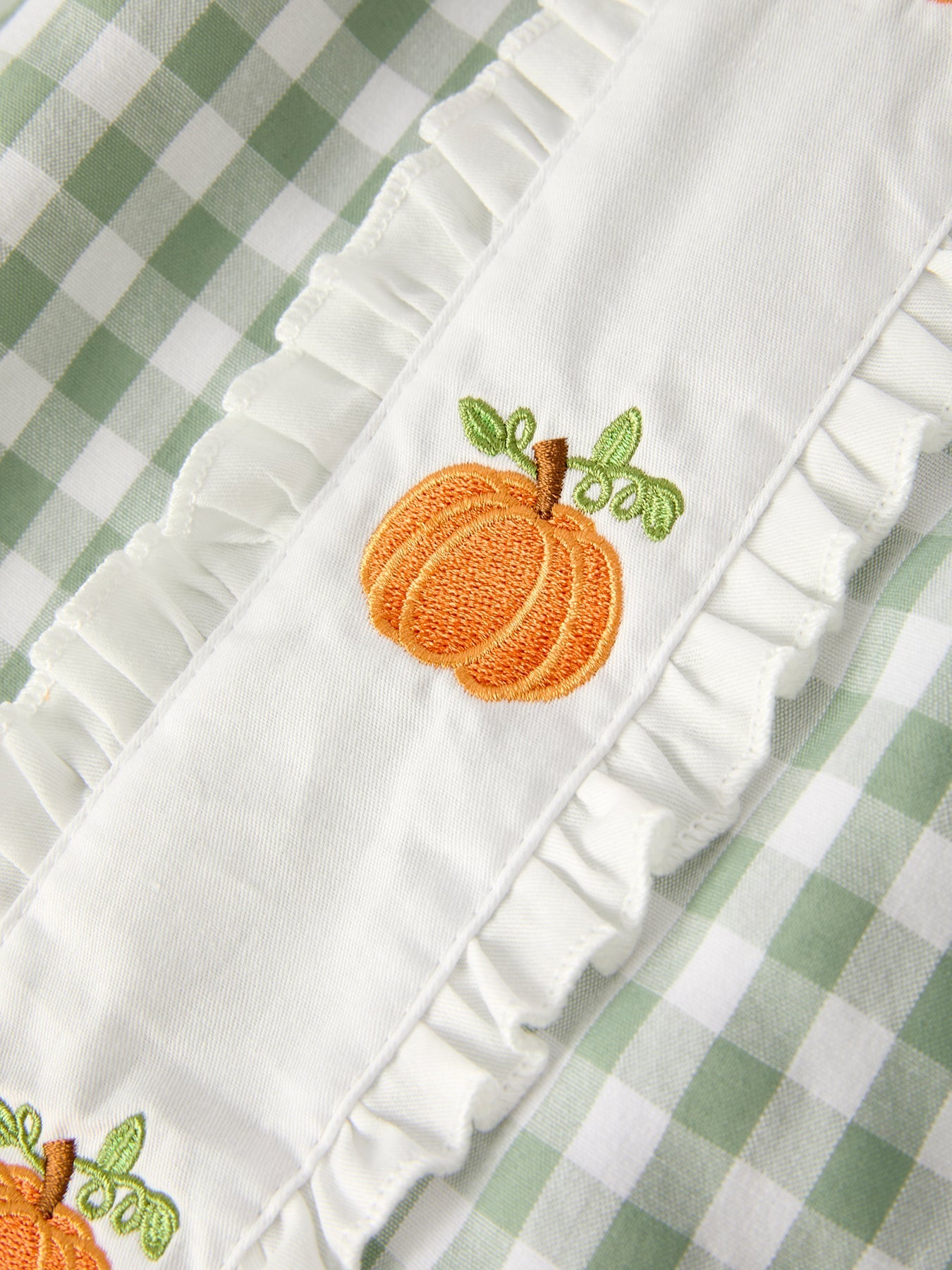 Fall Halloween & Thanksgiving Pumpkin Applique Plaid Green Girls Dress - Abbies Place
