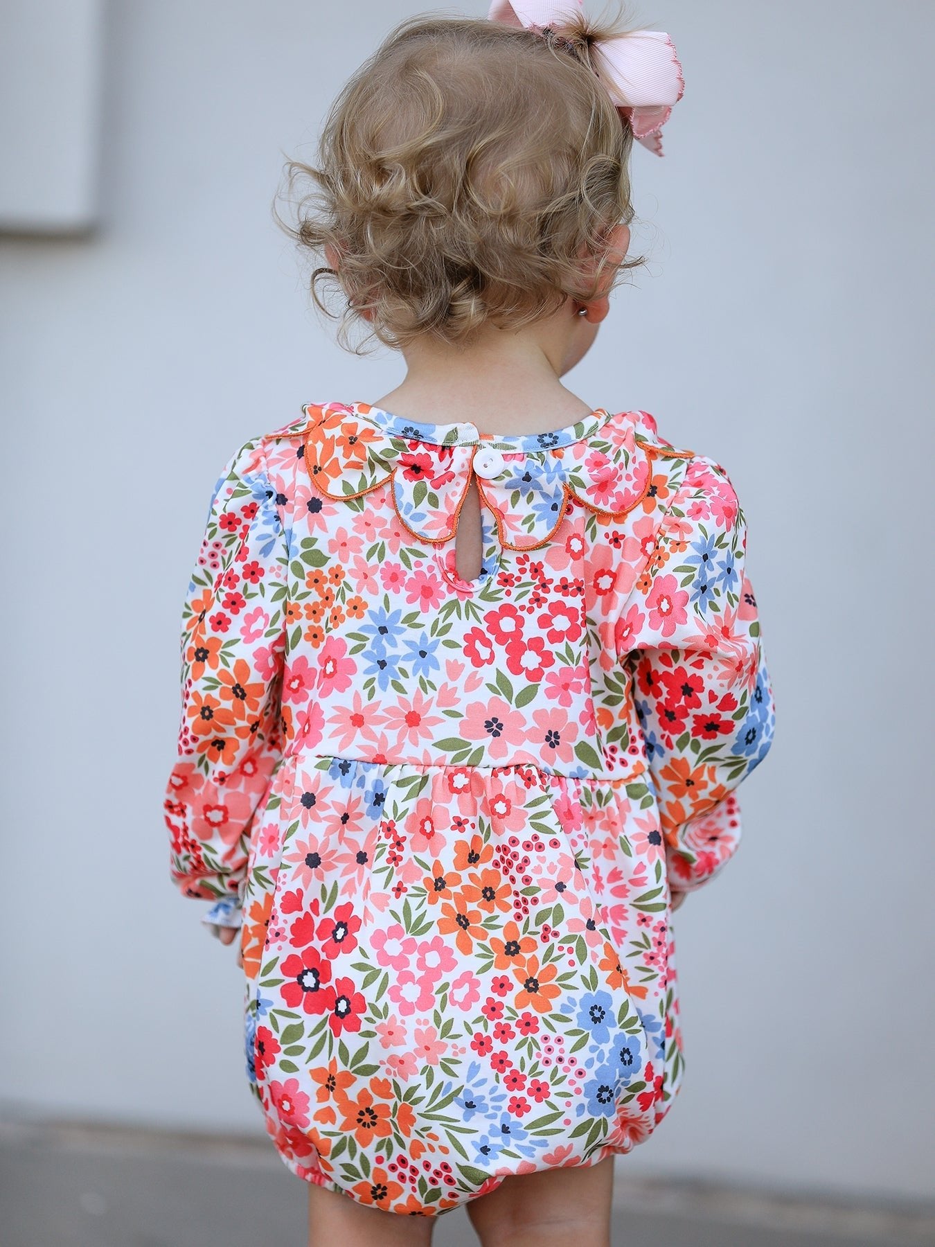 Fall Halloween & Thanksgiving Pumpkin Bow Smock Embroidered Floral Baby Girl Romper - Abbies Place