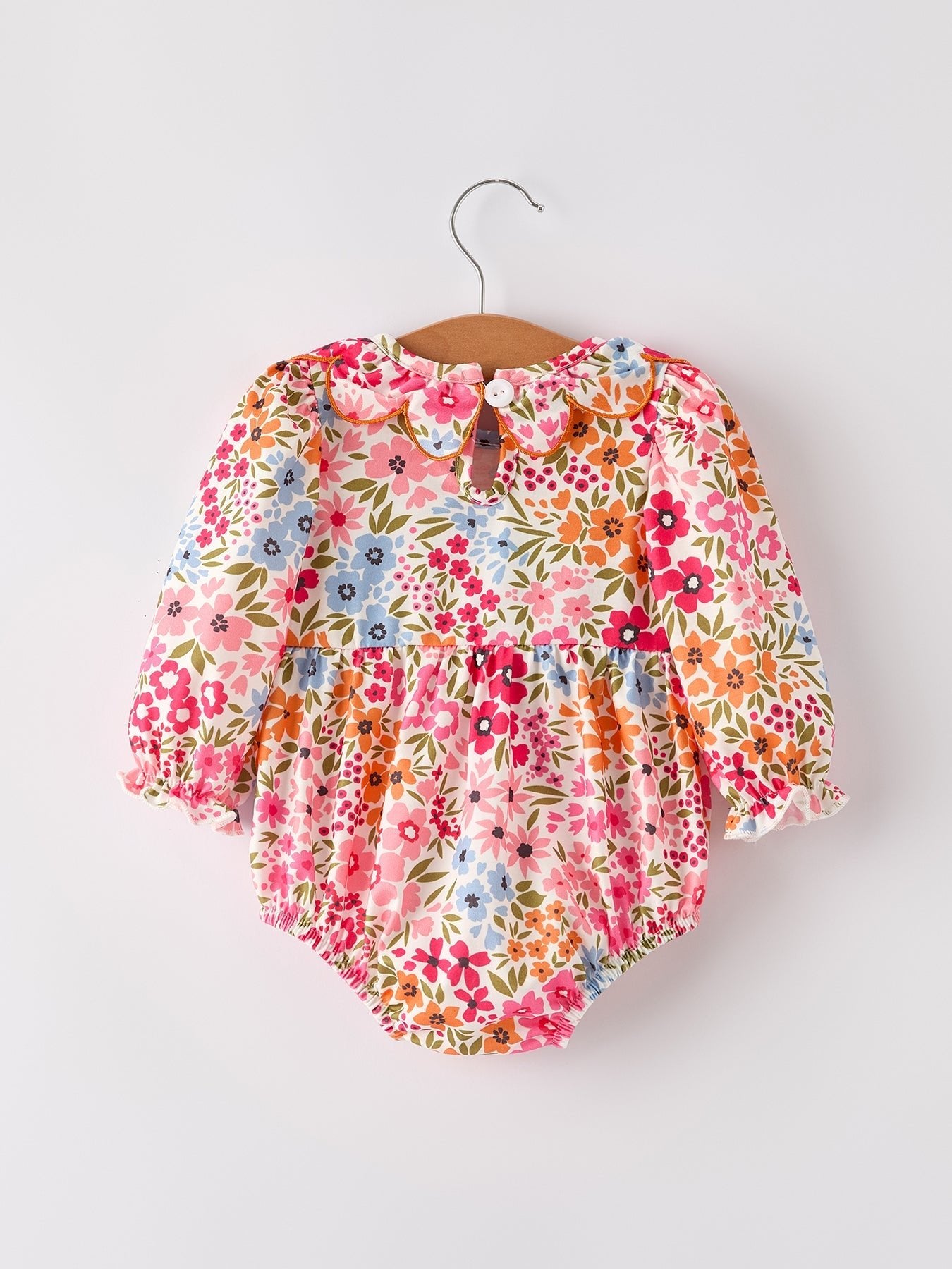 Fall Halloween & Thanksgiving Pumpkin Bow Smock Embroidered Floral Baby Girl Romper - Abbies Place