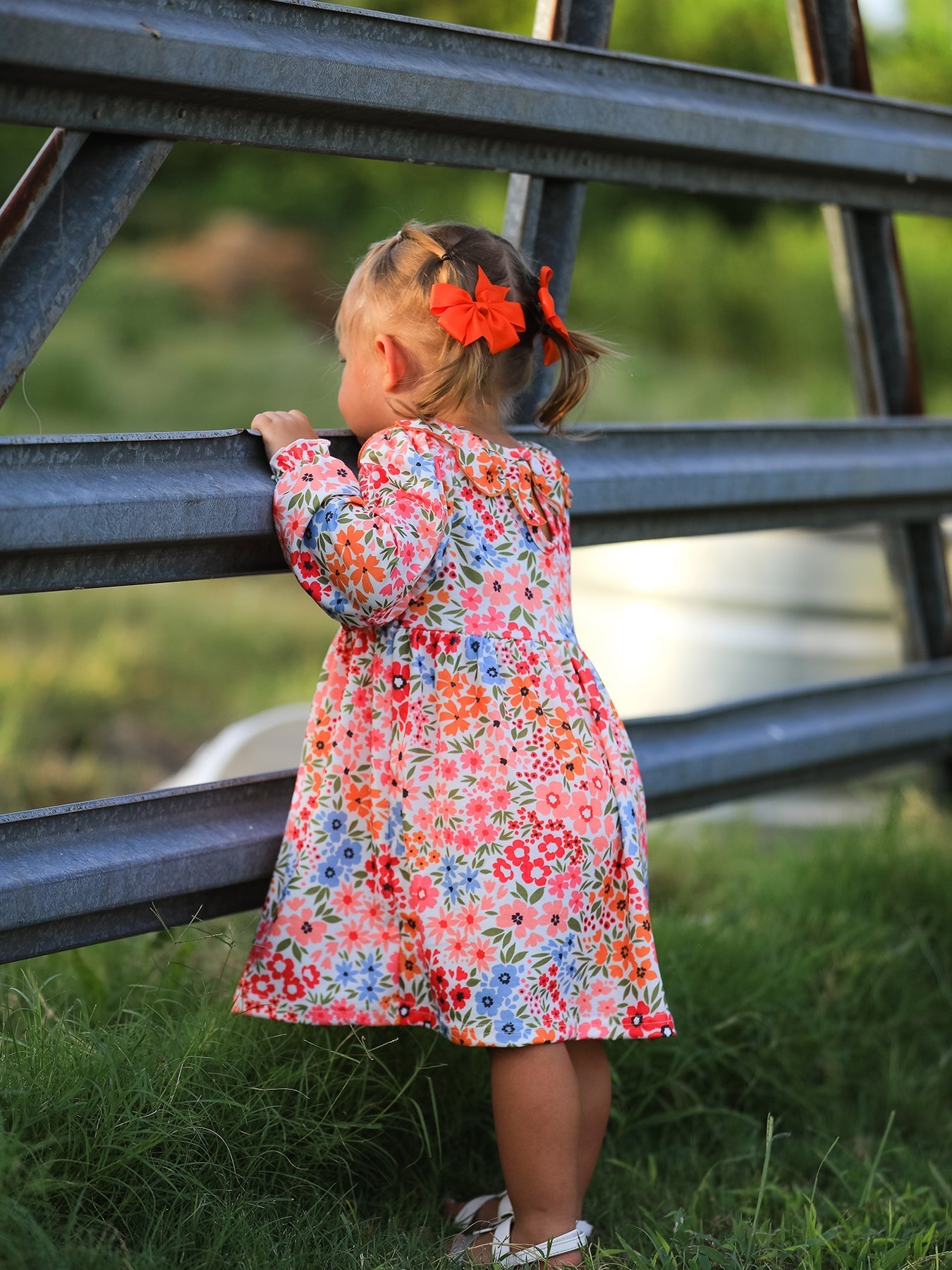 Fall Halloween & Thanksgiving Pumpkin Bow Smock Embroidered Floral Dress - Abbies Place